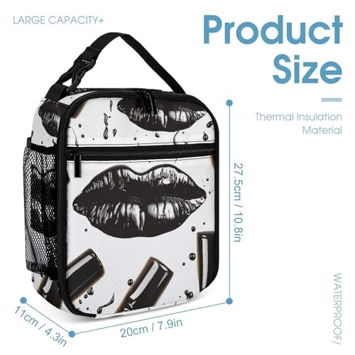Cool Black Lipstick Lips Backpack Set Lightweight Bag Lunch Box Pencil Bags for Women Men Bookbags 3 in 14