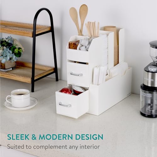 Navaris Coffee Station Organizer in Cream - Tea and Coffee Organizers with Storage Compartments - Beverage Accessories Ideal for Coffee Bar, Cart, Countertop, Kitchen, and Office