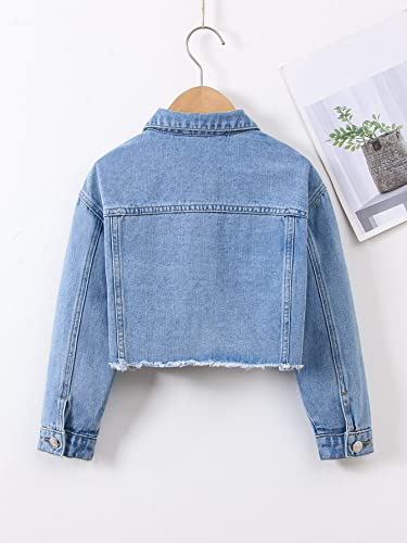 Verdusa Girl's Raw Hem Crop Denim Jacket Long Sleeve Shacket Single Breasted Spring Fall Outerwear2