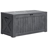 Greesum 120 Gallon Deck Box, Resin Outdoor Storage Container for Patio Furniture, Garden Tools, Pool Accessories, Weatherproof, Lockable, Gray