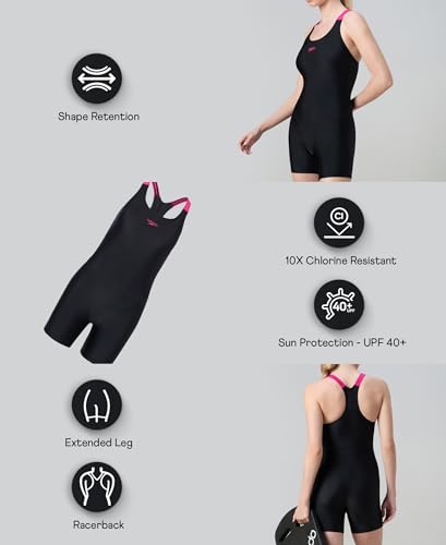 Image of Speedo Women's Endurance+ Sleeved Myrtle U-Back Legsuit Swimming Costume Swimwear | 100% Chlorine Resistant | UPF 40+ Sun Protection | Quick Drying | Removable Bra Pads