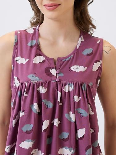 Image of AV2 Women's Cotton Printed Round Neck Sleeveless Night Suit Set | Capri Set | Casual Night Dress for Women