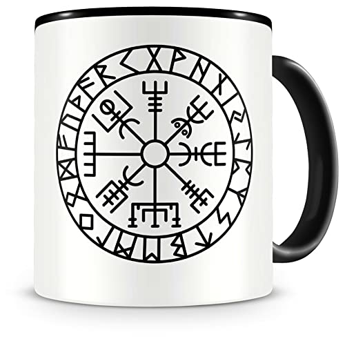 Samunshi® Taza de café y té Vegvisir con runas A, diseño vikingo vikingo con germanos, color negro, 300 ml