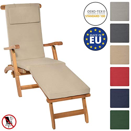 Beautissu Luxus Deckchair Auflage Sonnenliege 175x45x5cm LoftLux DC – Bezug Abnehmbar – Polsterauflage für Liegestuhl Auflage Gartenliege Polster – Liegenauflage Gartenmöbel Kissen Natur