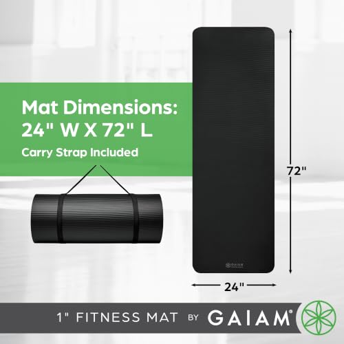 Image of Gaiam Thick Yoga Mat, Exercise & Fitness Mat with Easy-Cinch Carrying Strap | Non-Slip NBR Foam | Joint Cushioning | Yoga, Pilates, Fitness & Floor Workouts | 72 inchL x 24 inchW