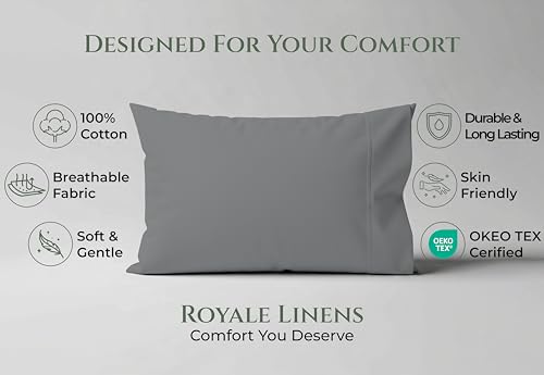 Image of Royale Linens 100% Cotton Pillow Cases Standard Size Set of 2 - Percale Pillowcase - Grey Pillow Cases Super Soft Cooling & Breathable Hotel Cotton Pillowcases, Fits Standard Pillows (20 inchx26 inch, Grey)