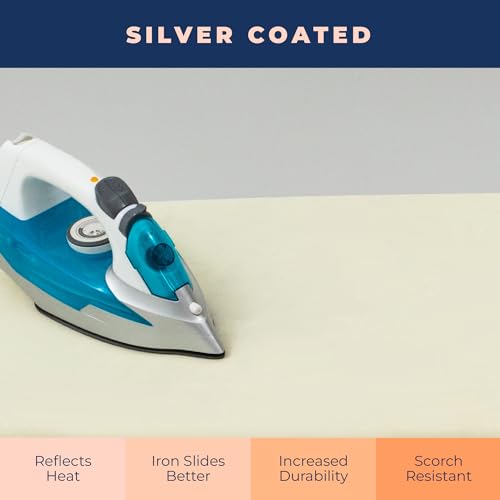Image of Ironing Board Cover and Pad Extra Thick Heavy Duty Padded 4 Layers, Silver Coated Ironing Board Cover, Non Stick Scorch and Stain Resistant Standard Size 15x54 inch with Elasticized Edges (Linen)