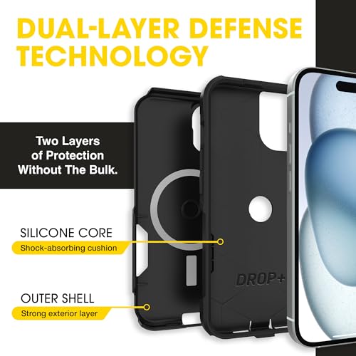 Image of OtterBox iPhone 15 Plus /14 Plus Commuter Series MagSafe Case - Black | 3X MIL Drop Protection - Dual-Layer Shockproof Design - Pocket-Friendly - Raised Edges - Port Covers - Non-Retail Packaging