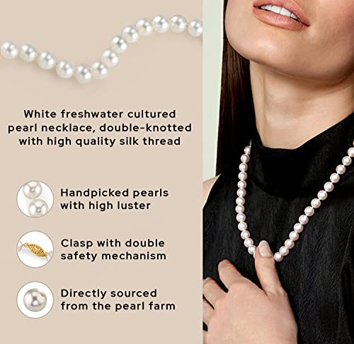The Pearl Source White Akoya Japanese Pearl Necklace For Women - 14K Gold Pearl Strand Necklace | 18In Long Pearl Necklace With Genuine Cultured Pearls, 6.5-7.0Mm #TOP5