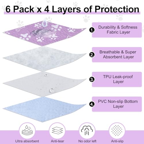 Image of BEAUTYZOO 6 Pack Washable Pee Pads for Dogs, Reusable Puppy Pads for Potty Training, Waterproof Super Absorbent Whelping Pads Mats Non Slip Against Urine for Small Medium Dogs Cats, 16 inch x 24 inch