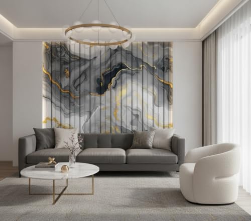 Image of Grey Gold Louvers Self-Adhesive Kitchen Wallpaper Roll, PVC 3D Wall Sticker Oil Proof, Waterproof & Washable Wallpaper for Home Decor, Living Room, Bedroom, Hotel & Cafe Walls (45x300cm)