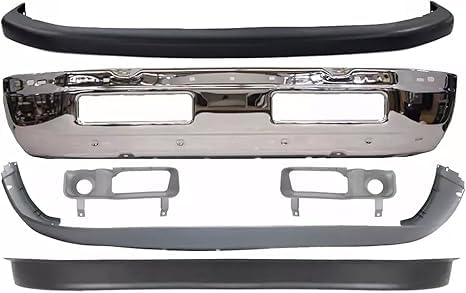 PARTSTUNT Front Bumper Chrome + Upper & Lower Cover + Lower Valance Textured + Fog Light Moldings Left Driver & Right Passenger Side Replacement For 1994-2001 Dodge Ram 1500/1994-2002 2500 3500