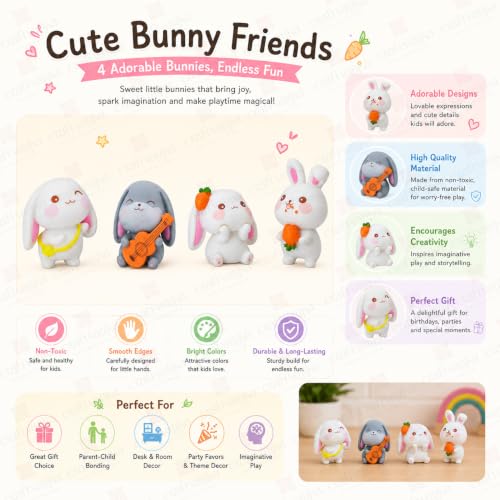 Image of CraftVatika Miniature Showpiece Birthday Gift for Girls Kids, Rabbit Bunny Showpiece Set of 4 for Home Decor Items, Car Dashboard Items, Table Decoration Items, Valentine Day Gift for Girlfriend