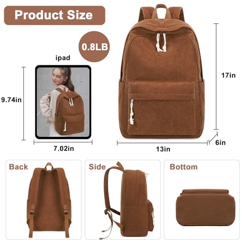 Image of BTOOP School Backpack for Teens Large Corduroy Bookbag Lightweight 15.6 inch Laptop Bag for Girls Women Casual High School College