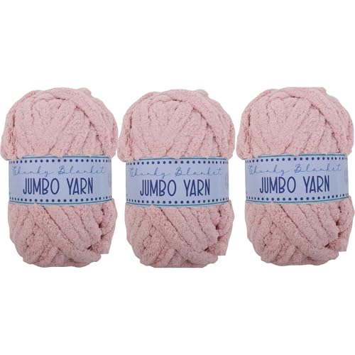 Image of 3 Pack ThreadArt Chunky Chenille Yarn for Hand Knitting, Jumbo, Light Pink | Soft jumbo chenille yarn for hand knit and crochet. Make blankets, plushies & crochet projects. DIY quick projects.