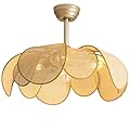 Rattan fandelier Ceiling Fans with Lights, Fandelier Chandelier Ceiling Fan and Remote,Boho,Flush Mount,Low Profile,for Bedroom,Living Room,(25.5 Inch,6 Speed