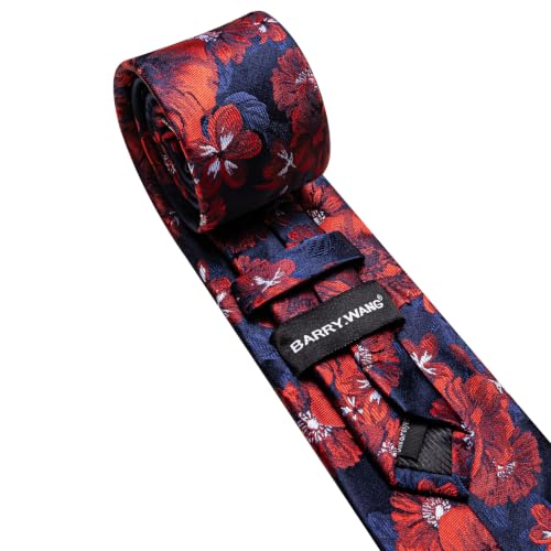 Image of Barry.Wang Flower Ties for Men Silk Woven Floral Tie Sets Necktie Handkerchief Cufflinks Wedding Party