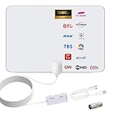 室内アンテナ【 2026第3世代・改良型 高感度ブースター内蔵】｜HDTV対応 4K/1080p｜受信距離約600KM 360°全方位受信 超薄型｜USB給電式 高性能 地デジ テレビアンテナ VHF/UHF対応｜簡単設置 無料視聴 全チャンネル対応 日本語説明書付き（ホワイト）