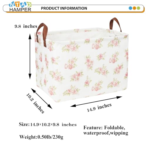 Image of NTAOHAMPER Rectangular Pink Flower Basket for Girls, Storage Bin with Handles, Room Decor, Gift Basket(Pink Flower)