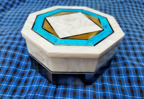 Joyero de mármol con piedras preciosas, caja de collar de madreperla, caja de decoración de tocador, caja de accesorios de 5 x 5 pulgadas