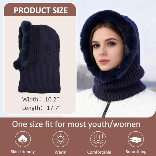 Image of Winter Fleece Balaclava Warm Men Hood Hat Knitted Hooded Scarf for Women Unisex Skull Cap