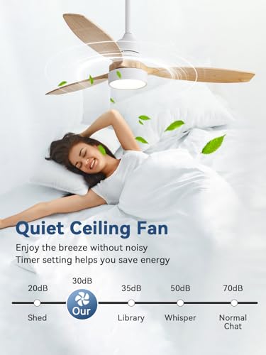 Image of Sofucor 52 Inch Solid Wood Smart Ceiling Fans with Lights and Remote, Works with App /Alexa /Google, 6-Speed Outdoor Ceiling Fan with Light, 3 Blade Ceiling Fan, Quiet DC Motor for Living Room Patio