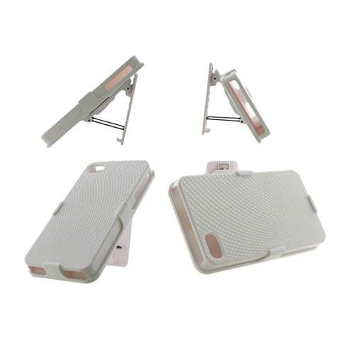 SellNet Unlimited Cellular Rubberized Diamond Design Shell Holster Combo for Apple iPhone 4/4S - White