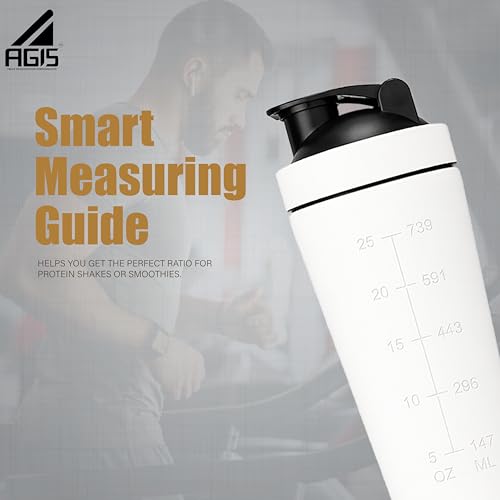 Image of AGIS Steel Shaker Stainless Steel 700ml Leakproof Shaker Bottle with Measurement Marking, Perfect for Fitness Enthusiast & Athletes, Ideal for Mixing Protein Shakes & Pre-Workout Formula (White)