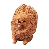 pomeranian marron chocolate Perro de juguete realista: ideal para decorar el hogar, la oficina, el coche o una vitrina. figura de pomerania marrón