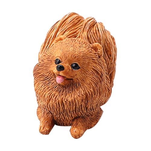 TOBBOMEY Modelo de Perro Pomerania Simulado Figura Sólida y Adorable Decoración Realista para Escritorio y Hogar Juguete Artesanal para Coleccionistas Color Marrón