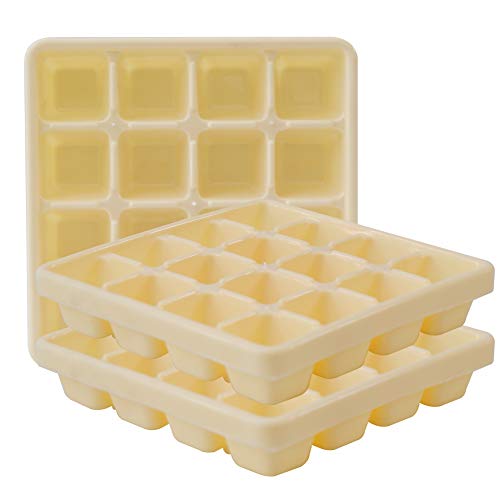 Simply Home 160 PlasticIce Tray Set for Fridge, 3 pc Ice Tray 16 Cubes, Yellow Color
