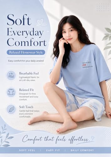 Image of Celary Korean Women's Pyjama Set|Cute Printed T-Shirt & Shorts Set|Soft Cotton Blend Women Night Suit Sleepwear| Shorts Set for Women