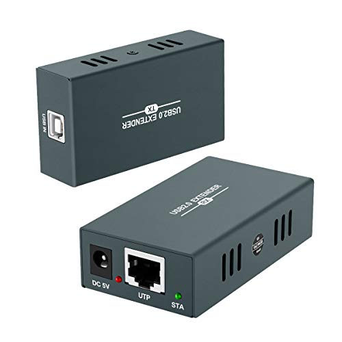 USB Extender with 4 Port USB 2.0, Transmit 50m/165ft Over Ethernet Cat5/5e/6/7, Supporting Power Over Cable, Play and Plug, No Driver Required,USB RJ45 LAN Extension