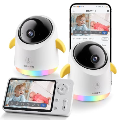 Image of WiFi Baby Monitor Camera for Kids: 4.3" Split Screen with 2 Cameras - Smart Phone App 1080P Remote Live View Video Audio - Gift or Baby Essentials for Expecting Couples New Parents Working Moms