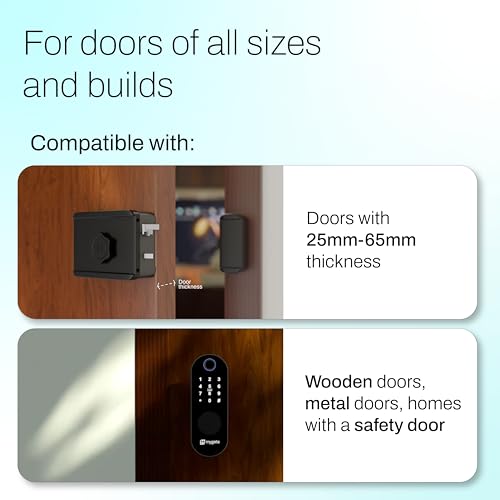 Image of Mygate Smart Lock Edge | Digital Rim Lock for Wooden & Metal Doors | 20-65mm Thickness | 6-in-1 Unlock - Fingerprint, PIN, RFID, App, OTP & Manual Key | Remote Unlock via OTP | 2-Year Brand Warranty