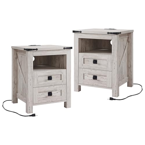 T4TREAM 18" Farmhouse 2-Drawer Dresser for Bedroom, Antique Brhsh White