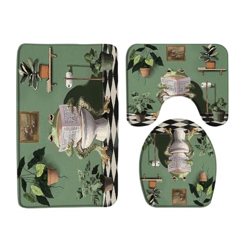 UOZXOML Funny Frog Bathroom Rug Set of 3,Fun Animal on
