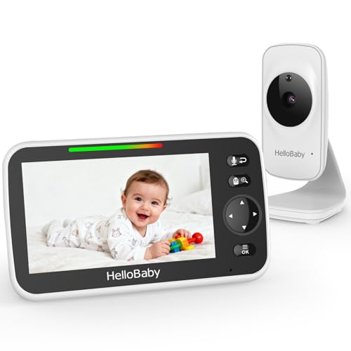 HelloBaby 5" Baby Monitor,30-Hours Battery Life Baby Camera,Baby Monitor No WiFi,ECO Mode, Alarm/Timer Setting,Remote Pan/Tilt/Zoom,Night Vision, 2-Way Talk, 8 Lullabies, Temperature