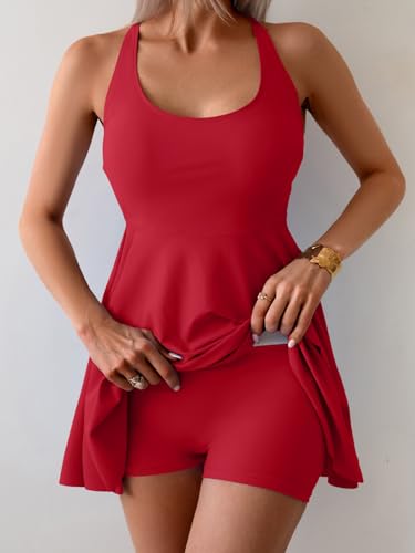 Image of B2prity Women's One Piece Swimsuits Tummy Control Skirt Swimdress Red
