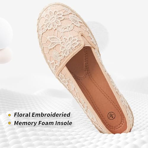 Image of BABUDOG Women's Flats with Flower Embroideried,White Lace Ballet Flats,Comfortable Dress Flats