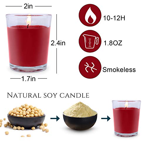 Image of 4 Packs Unscented Red Burgundy Colored Votive Candles in Glass, 2 Inch Natural Soy Wax Scentless Candles for Christmas Wedding Party Home Holiday Relaxation Spa, 12-15 Hour Burning Time