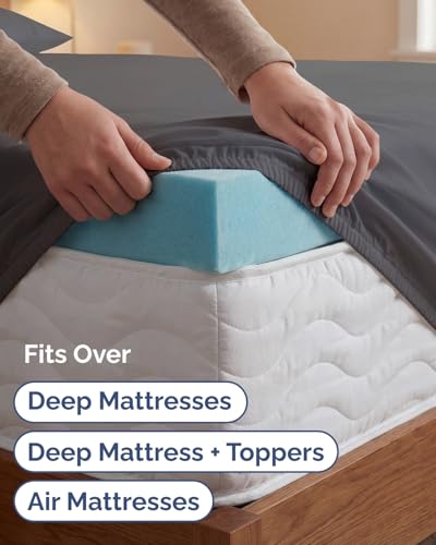 Image of Extra Deep Twin XL Sheet Set - 4 Piece Breathable and Cooling Sheets - Grey | Hotel Luxury Bed Sheets Set, Easy & Secure Fit, Ultra-Soft, Wrinkle & Fade Free, Comfy Sheets Set with Extra Deep Pockets