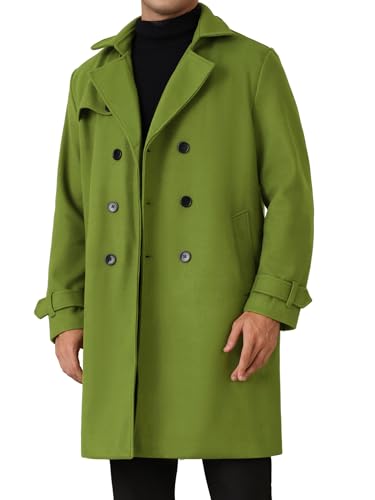 Image of Lars Amadeus Winter Olive Green Overcoat for Men