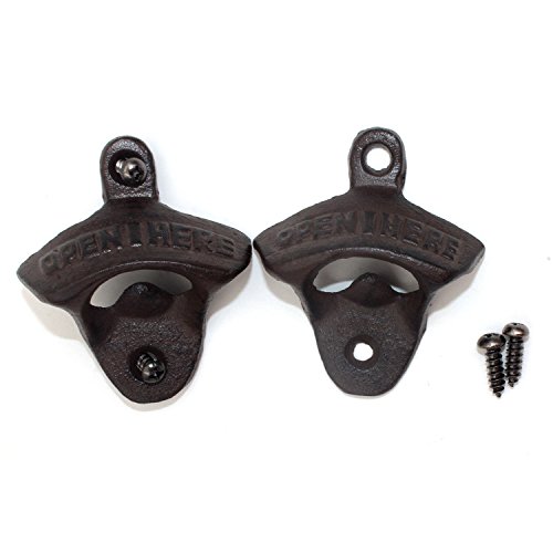 Zramo 2 Pack Of Black Wall-Mounted Bartender's Bottle Opener In Cast Iron, Set Of 2 With Mounting Screws Included (2Pc Retro) #TOP3