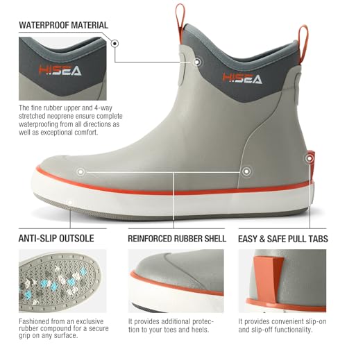 HISEA Men's Deck Boots Waterproof Fishing Rain Boots, Anti-Slip Neoprene Rubber Boots Saltwater Ankle Booties With High Traction for Outdoor Fishing Boating Sailing2