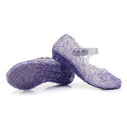 Princess Shoes Girls Sandals Jelly Mary Jane Dance Party Cosplay Shoes for Kids Toddler Flat Thong Sandal (Purple, 13)4