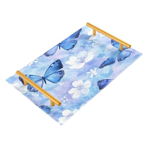 BOESI Graffiti Blue Butterfly Tray, Tray with Handles, Countertop Organizer, Decorative