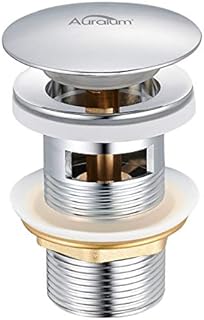 Auralum Ablaufgarnitur waschbecken Ablauf fürs bad, Waschtisch Pop Up Ablaufventil mit Überlauf Push-Open-Technik Stöpsel Waschspüle, Runde-Form Chrom