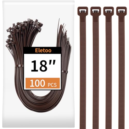 Eletoo 100PCS 18 inch Brown Zip Ties Heavy Duty 75LBS Tensile Strength Self-Locking Heavy Duty UV Resistant Cable Ties for Indoor and Outdoor Use