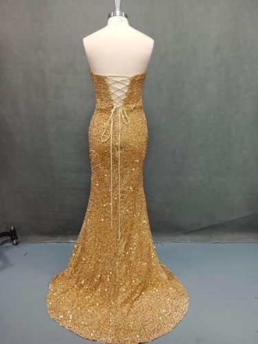 Mermaid Sparkly Sequin Prom Dresses for Women 2024, Long Strapless Formal Cocktail Party Evening Gowns with Slit4
